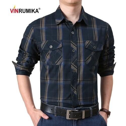 Large Size M-5XL Business Mens Spring Autumn Casual Plaid Long Sleeve Shirt Middle Aged Male 100% Pure Cotton Khaki Grid Shirts