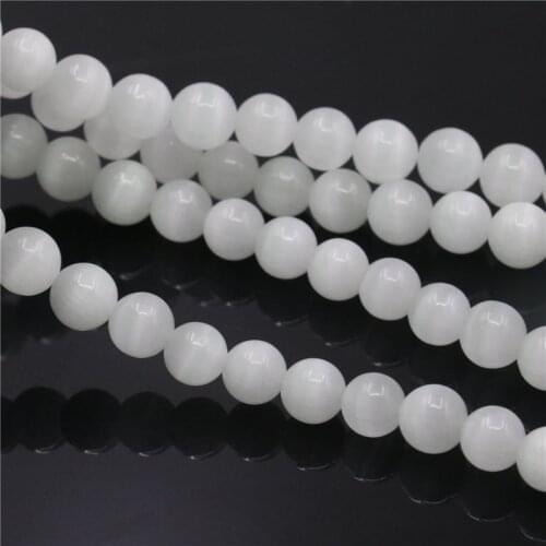 Hot Natural White Crystal Opal Cat Eye Stone Round Loose Beads 4/6/8/10/12mm Free Shipping DIY Jewelry Making 15inch Y512
