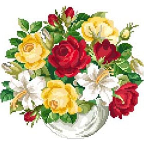 Flower Vase Bottle Cross stitch Kit 11CT 14CT 18CT Printed Fabric Handmade Embroidery Kit