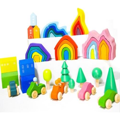 Wooden Blocks Rainbow Stacker Toys For Kids Creative Wooden Building Blocks Set For Kids Montessori Educational Toys For Childr