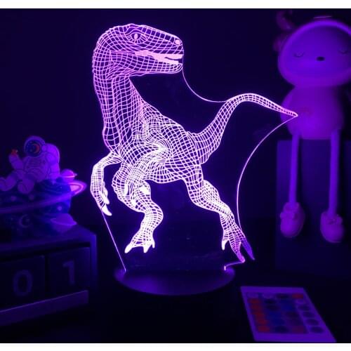 Dinosaur 3D Lamp USB LED 7 Colors Velociraptor Figure Bedside Lamp for Kids Bedroom Decor Nightlight Cool Birthday Gift