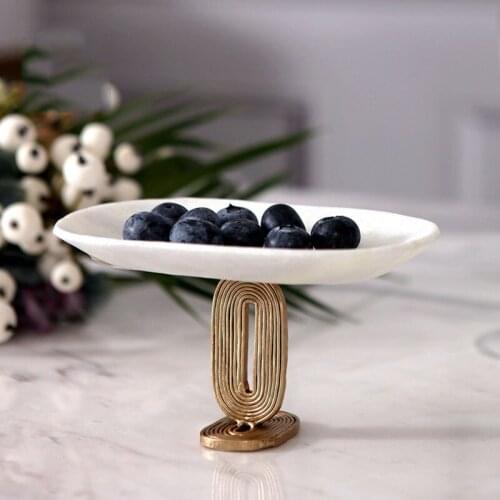 European Luxury Golden Brass Stacked Elliptical Lines Stand With Marble Tray Creative Fruit Tray Decoration Snack Snack Key Tray