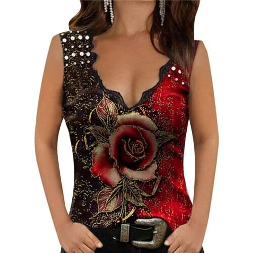 Spring Summer T-Shirt Fashion New Casual Sexy V-Neck Printed Sexy Camisole Sleeveless Womens Clothing