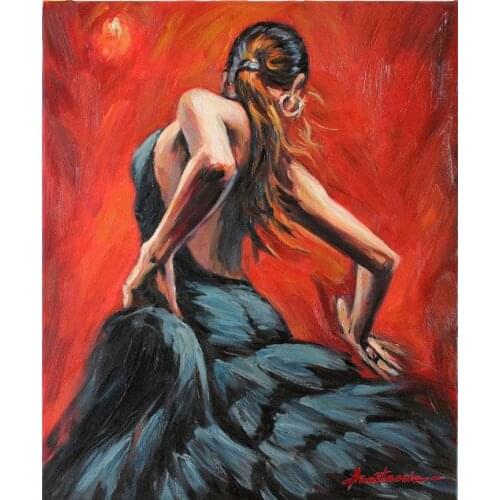 Canvas Art Painting Flamenco Dancer in Blue Dress Modern bedroom decor Hand painted Gift High quality