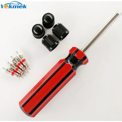 1 Set Tire Valve Service Kit 4 Valve Cores 4 Valve Caps 1 Valve Stem Screwdriver Tire Repair Tool for Car Motorcycle Bus Truck