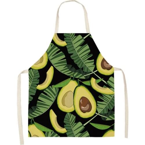 Avocado Pattern Kitchen Aprons Plant Fruit Dinner Party BBQ Cooking Waist Bib Cotton Linen Funny Pinafore Cleaning Tools