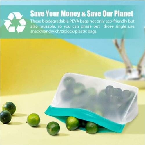 5 Size / Set Reusable Storage Bags: Upgrade Stand Up Food Storage Bags, Lunch Bag, Snack Bag, Bpa Free Freezer Bag for Food