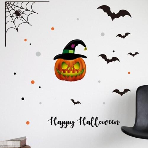 Living Room Halloween Window Stickers Witch Hat Pumpkin Bat Decoration Decal Home Party Decor Props