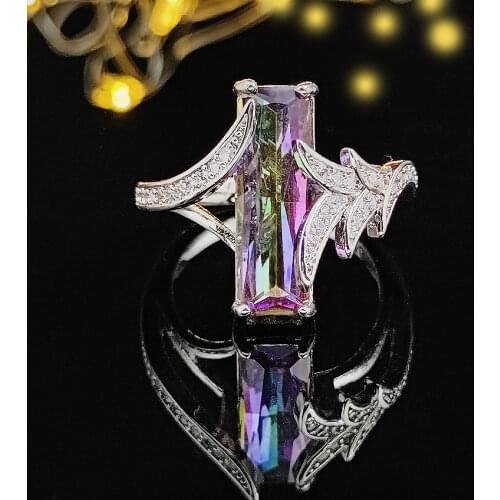 2021 New Luxury Multicolor Rectangle 925 Sterling Silver Engagement Ring for Women Anniversary Gift Jewelry Wholesale R6559