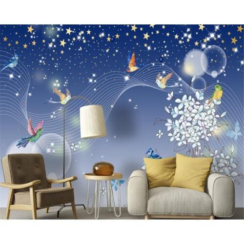 Beibehang wallpaper for kids room Modern minimalist hand-drawn floral lines star TV background wall papier peint mural 3d