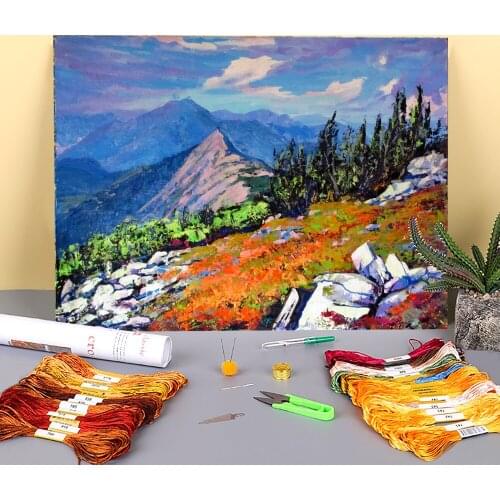 Landscape Mount Dovbushanka Pre-Printed 11CT Cross-Stitch Embroidery Complete Kit DMC Threads Painting Craft Adults