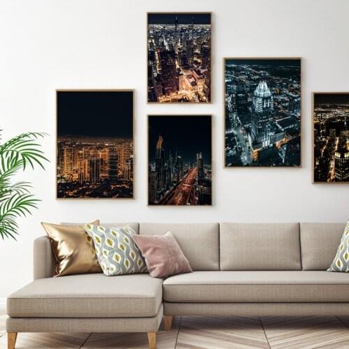 Famous City Night View Poster Travel New York Paris Light Landscape Canvas Painting Modern Wall Art Print Picture Interior Decor
