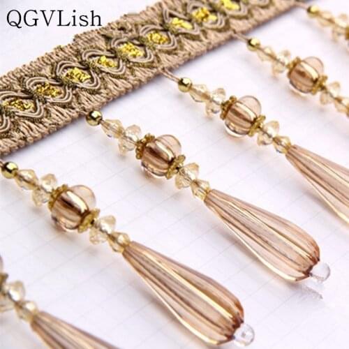 QGVLish 12M Crystal Beads Curtain Tassel Fringe Lace Trims DIY Sewing Sofa Stage Lamp Edge Decor Curtain Accessories Lace Ribbon
