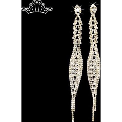 Luxury Bride Wedding Earrings Gold Silver Color Crystal Long Drop Earrings for Women Party Prom Jewelry Gift Korean Earrings