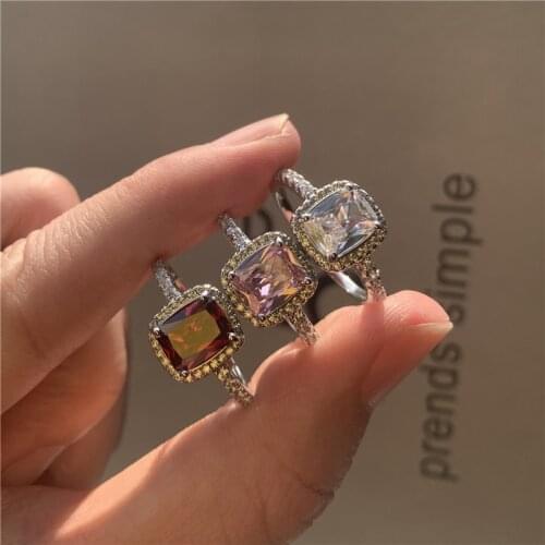 Luxury Female Girl Big Crystal CZ Stone Ring silver color White Blue Purple Green Wedding Rings Promise Engagement Ring