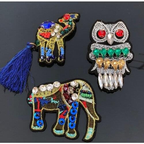 Handwork Beaded Elephant Patches Sew On Owl Patches For Clothes DIY Accessory Decoration Easy Print By Household Camel Applique