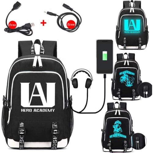 High Quality My Hero Academia Luminous backpack for boys School student bags girls USB charging waterproof Laptop travel bag