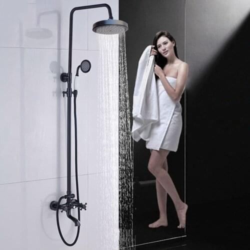 Shower Faucets Wall Mounted Oil Rubbed Bronze Bathroom Rainfall Shower Faucet Set Mixer Tap With Hand Sprayer ZD220