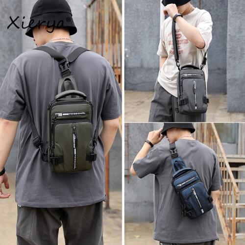 Messenger Canvas Bag Mens Multifunctional Chest Bag Waterproof Fashion Casual Crossbody Bags Shoulder Handbag Green Chest Bag