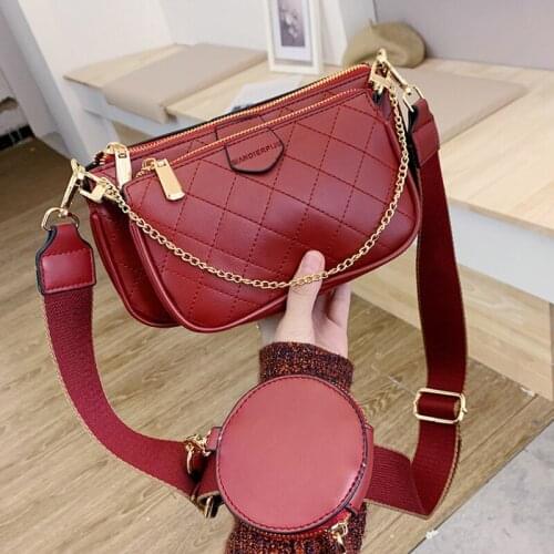 Chains Messenger Shoulder Bags Womens Handbags PU Leather 3-IN-1 Flap Plaid Crossbody Bag Ladies Totes Fashion Small Purse