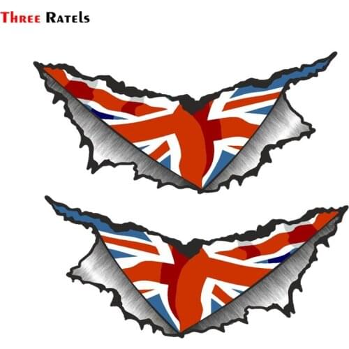Three Ratels FTC-1122# Large Pair Triangular Ripped Torn Metal Union Jack British Flag Motif Vinyl Car Sticker Motorcycle Decal