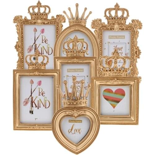 Vintage Carved Gold Resin Crown Style Picture Photo Frame Set Resin Luxury Poster Frames Home Wedding Desktop Decoration Crafts