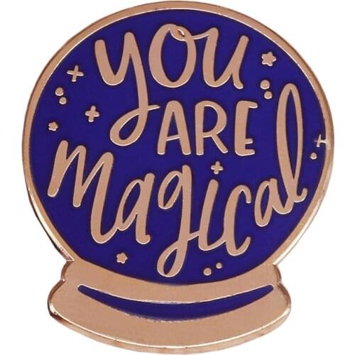 Blue crystal ball brooch cute wizard magic badges sparkly stars pin