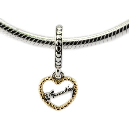 Loving Family Golden Shine Heart Charms for Bracelets Women Fashion DIY Jewelry 925 Sterling Silver Charms for Jewelry Making