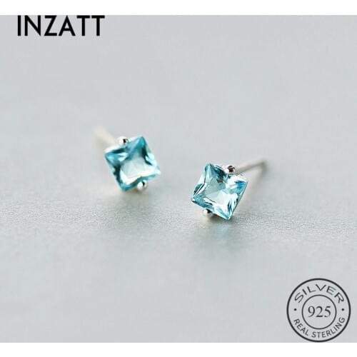 INZATT Classic Blue Zircon Stud Earrings Fashion Minimalist Geometric Jewelry For Women Engagement Trendy 925 Sterling Silver