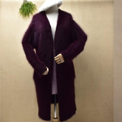 Brandy melville female women mink cashmere knitted loose long cardigan angora rabbit hair autumn winter long jacket coat sweater