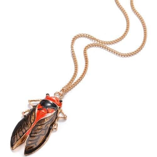 Women Insect Cicada Pendant Necklace Retro Vintage Colored Glaze Necklace Women Christmas Gothic Gift Wholesale