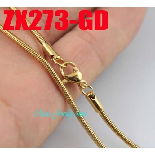 Golden color (16"-28") 2mm round snake chain stainless steel necklace fashion women jewelry chains 20pcs ZX273-GD