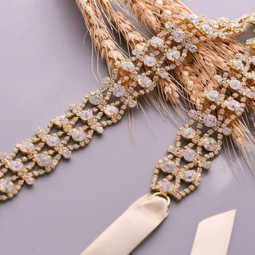 OLOMLB Bridal Belt Silver rose gold bridal belt wedding applique with crystals sewn iron on for wedding dress