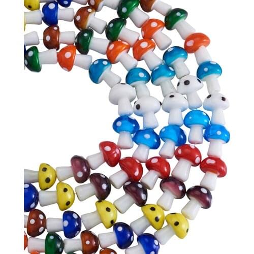 100pcs Mixed Colors Lampwork Glass Mushroom Beads Loose Spacer Beads For Jewelry Beading DIY Bracelet Necklace Accessories