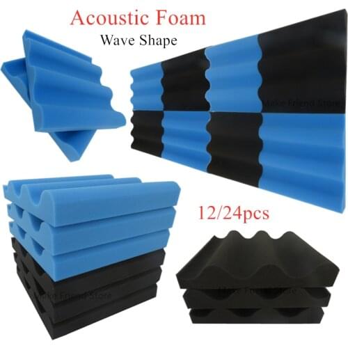 12/24Pcs 300x300x50mm Studio Acoustic Foam Wave Shape Soundproof Panel Sound Absorption Treatment Tile Wedge Protective Sponge