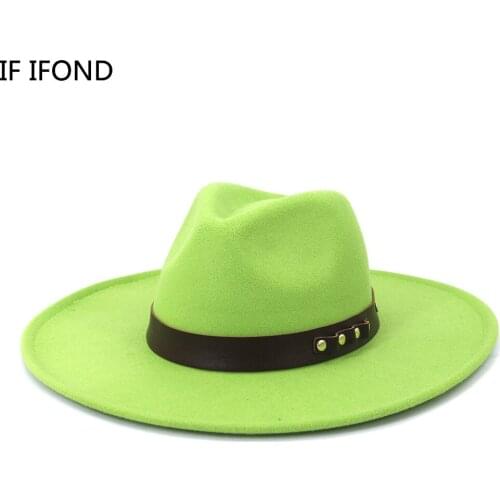 2021 Autumn Winter Fashion 9.5 CM Wide Brim Fedora Hat With Belt Unisex Vintage Panama Jazz Top Hat Formal wedding Felt Hats