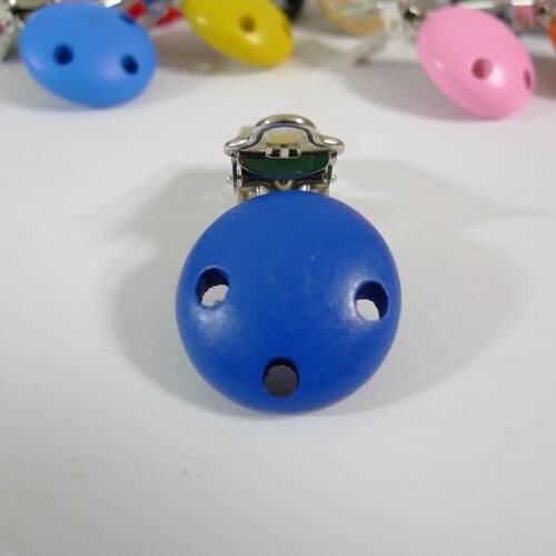 25PCS #6 Royal Blue Color Natural Wood Baby Pacifier Dummy Holder Clips