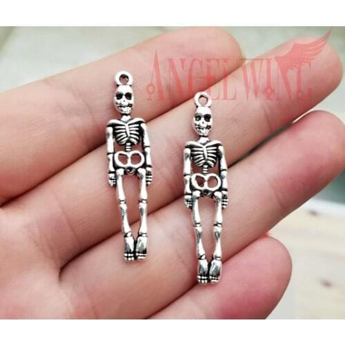 30pcs/lot--7x38mm, skull chams, Antique silver plated Skeleton charms,DIY supplies, Jewelry accessories