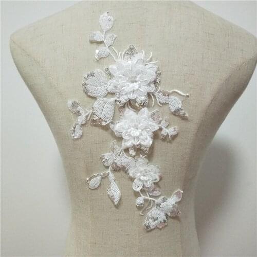 3D Flower Lace sequince big flowers lace appliuque medallions laces motif bridal dress lace
