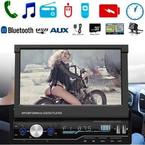 7" 1 DIN Touch Screen Car Radio MP5 Player GPS Sat NAV Bluetooth Stereo Retractable Radios Camera Support With Multi-Languages