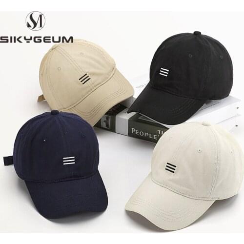 SIKYGEUM Hot Sell Women Men Hat Embroidery 100% Cotton Three horizontal line cotton baseball cap Outdoor Sunshade Hat Unisex