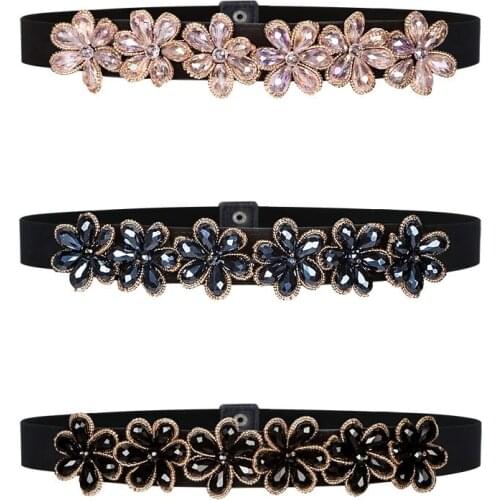 Brand White Rhinestone Waist Belt For Women Ladies Elastic Waist Band Colorful Crystal Bead Corset Strap Dress Belt Accessories DP34