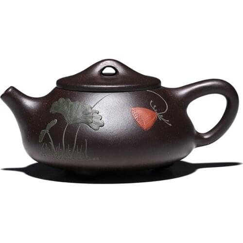Yixing Teapot Black Gold Steel Ore Purple Clay Drinkware Chinese Tea Handmade Ball Hole