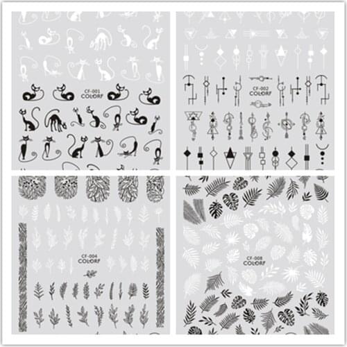 Black White 3D Nail Art Stickers Sliders Flowers Leaves Geometry Adhesive Nail Art Decals Decorations DIY Design Accessories