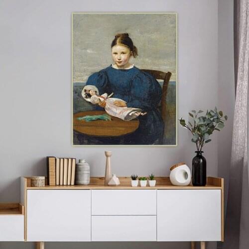 Citon Jean Baptiste Camille Corot《Little girl with a doll》Canvas Art Oil painting Picture Background Wall Decor Home Decoration