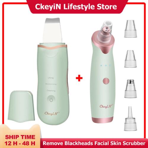 CkeyiN Ultrasonic Facial Skin Scrubber Ion Deep Face Clean+ Electric Vacuum Suction Blackhead Extractor Clean Tool with 4 Probe