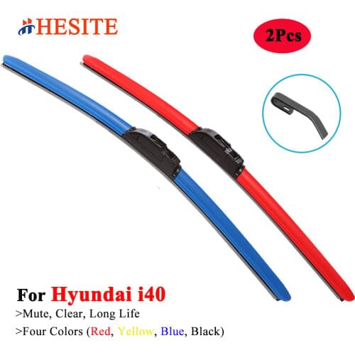 HESITE Colored 2Pcs Front Windshield Wiper Blades For Hyundai I40 SW Gdi Turbo 2013 2015 2016 2017 2018 2019 26"+16" Red Yellow