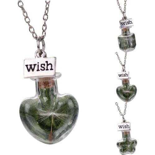 Dandelion Wish Necklace Heart Plum Bottle Pendant Necklace Drop Chain Necklace Pendant Necklaces for Women Jewelry