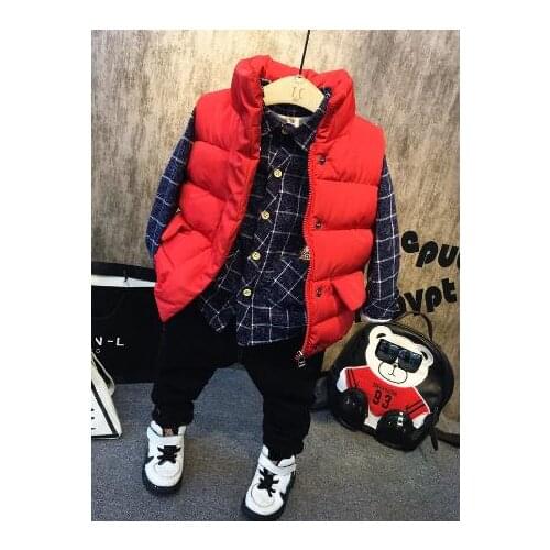 Kids Boys Clothing winter Kids Clothes Set Full Sleeve Plus velvet shirt + Thick vest + Plush jeans Boys 3PCS