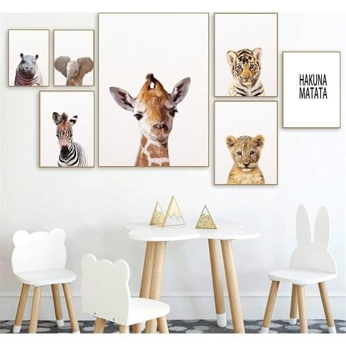 Baby Animal Canvas Prints Lion Elephant Giraffe Poster Nursery Painting Hakuna Matata Nordic Wall Art Pictures Kids Room Decor